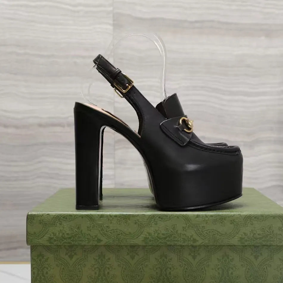 Autumn new designer sandals women Platform heel formal shoes casual leather 13.5cm high heels toe ankle buckle fashionable party wedding shoes