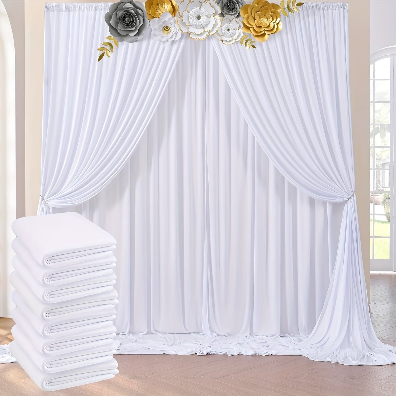 TEMU 20ft X 10ft Wrinkle- Backdrop Curtain For Weddings, Parties – 4 Panels Of Thick Silky Polyester Photo Drapes For Birthdays, Baby Showers,