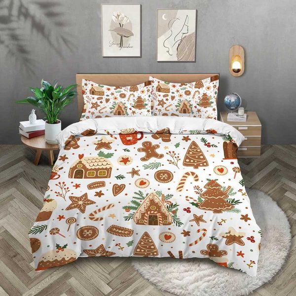 Bedding sets 3 Christmas villa gingerbread mens brown print 1 blanket cover+2 cases skin friendly warm breathable bedding T241125