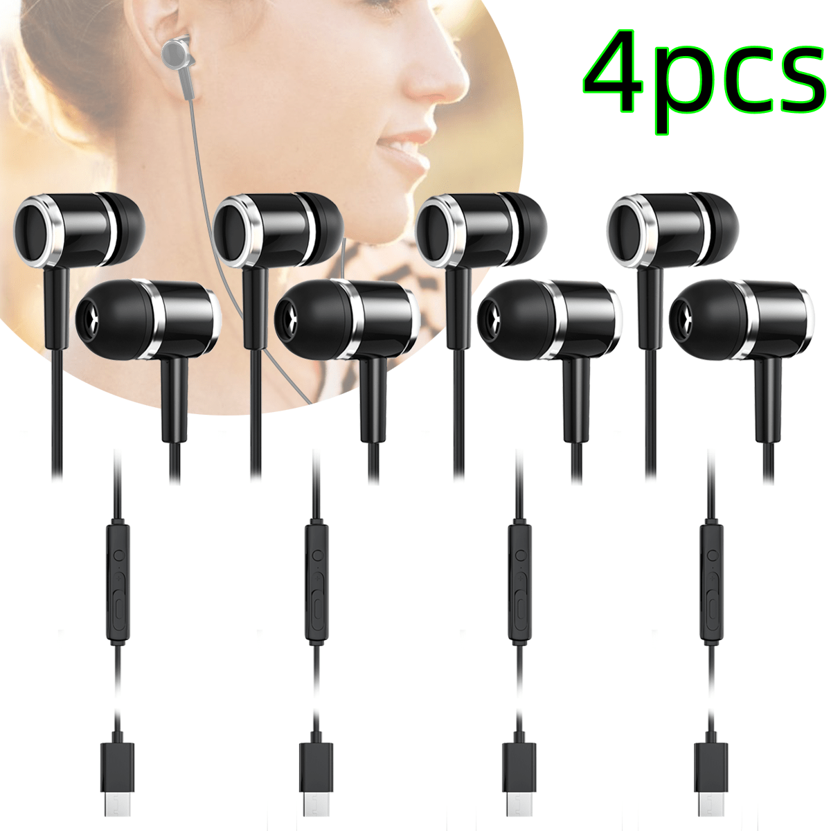 TEMU 4pcs Usb Type C Earbuds Hifi Stereo Usb C Wired Earphones With Microphone Volume Control
