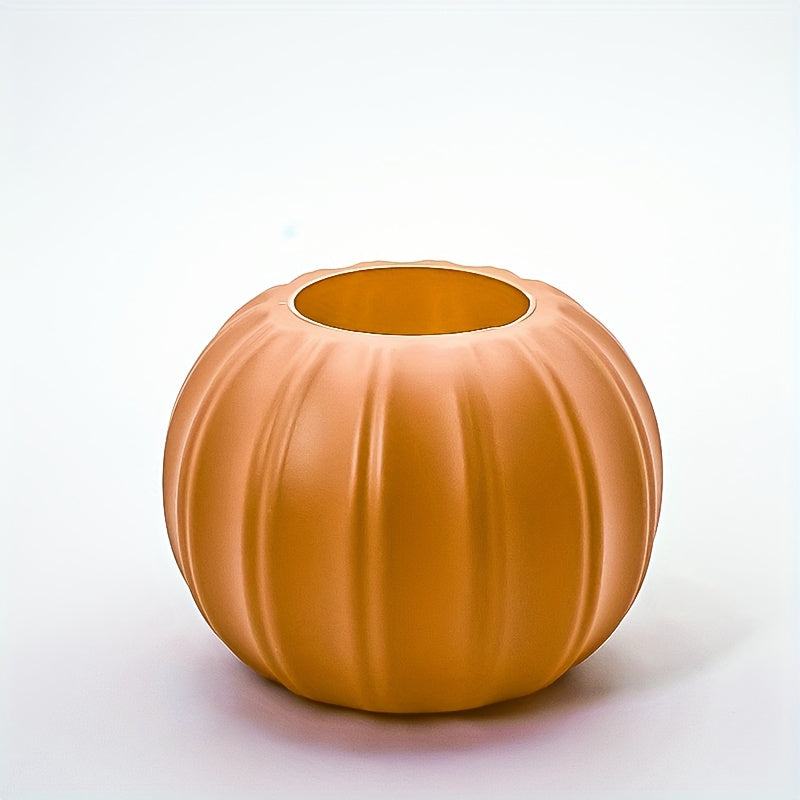 TEMU 1pc Decorative Pumpkin Vase - Plastic Flower Planter For Home Decor! Fall Table Centerpiece, Pumpkin Pot (orange-white, Unbreakable)