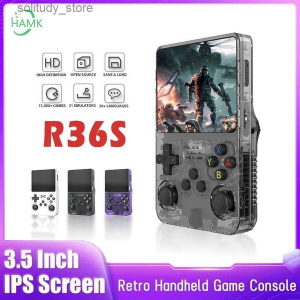 Portable Game Players R36S Retro Handheld Video Game Console Linux System 3.5-inch I Screen Portable Handheld Video Player 64GB 15000 Games