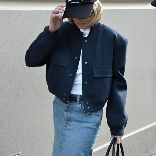 Women&#039;s Jackets Bomber Jacket Women 2023 Fashion Button Pocket Long Sleeve Crop Tops Streetwear Baseball Winter Casual Coats Outerwear
