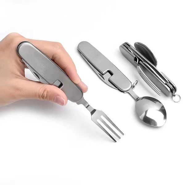 4 In 1 Portable Camping Cutlery Set Stainless Steel Folding Fork Spoon Knife Opener Detachable Tableware Travel Kitchen Utensils Vajilla Al