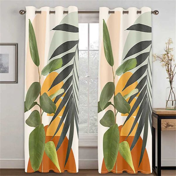 Modern Minimalist Wind Plant Green Leaf Willow Leaf Curtains 2 Panel Living Room Bedroom Balcony Kitchen Kids Room Decor Curtain Y240824