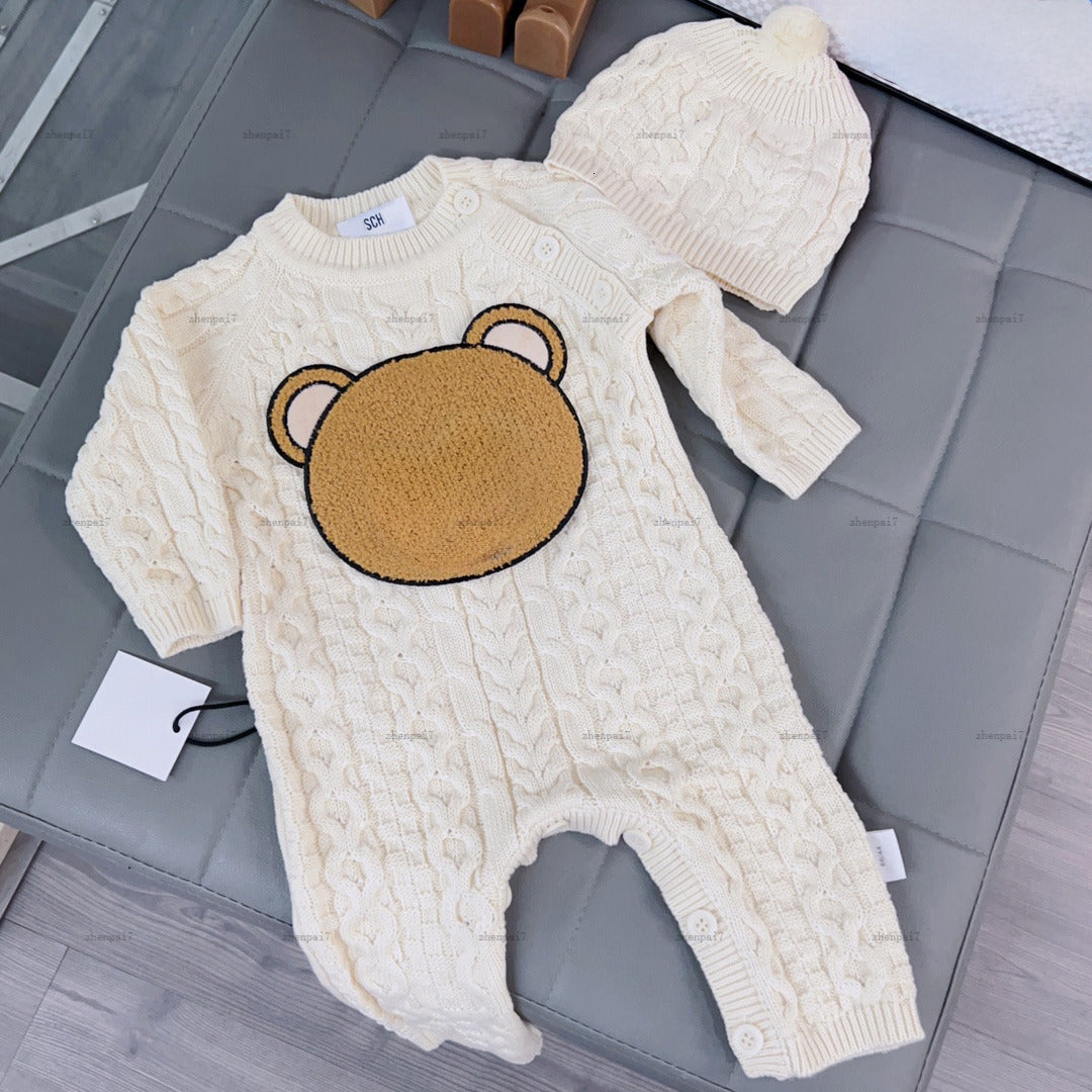 Top newborn jumpsuits Knitted design toddler romper designer Baby clothing Long sleeve Knitted suit infant bodysuit And hat A388X11N097