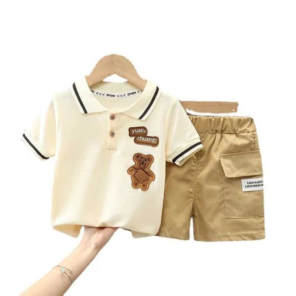 Sets 2024 Summer Baby Boys Clothing Set Fashion Bear Embroidered Short sleeved T-shirt+Shorts Childrens 2PCS WX524554