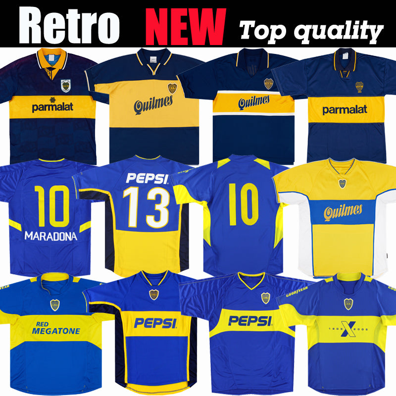 84 95 96 97 98 99 Boca Juniors Retro Soccer Jerseys Maradona ROMAN Caniggia RIQUELME 2002 PALERMO Football Shirts Maillot Camiseta de Futbol 99 00 0