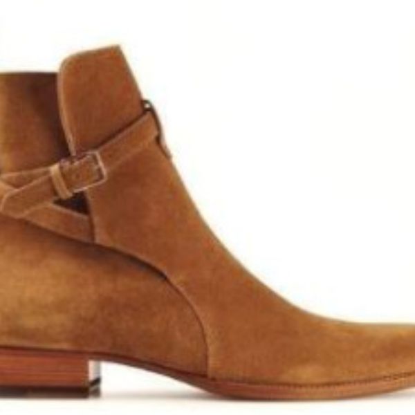 New Men Shoes Classic High-end Handmade Red Faux Suede Belt Adjustable Buckle Low-heel All-match Fashion Ankle Boots2021 67f5