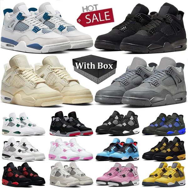 With Box Basketball Shoes Black Cats Womens Mens Shoes Wet Cements Bred Reimagined White Thunder Metallic Pink Sports Sneakers Trainers Big