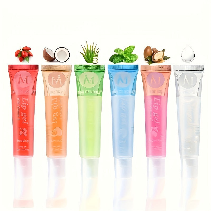 TEMU Set Of 6, Moisturizing Transparent Lip Gloss, Ve, , Argan, Mint, Aloe, Coconut Flavors, Transparent Lip Plumping Oil Gift Set, Containing Plant