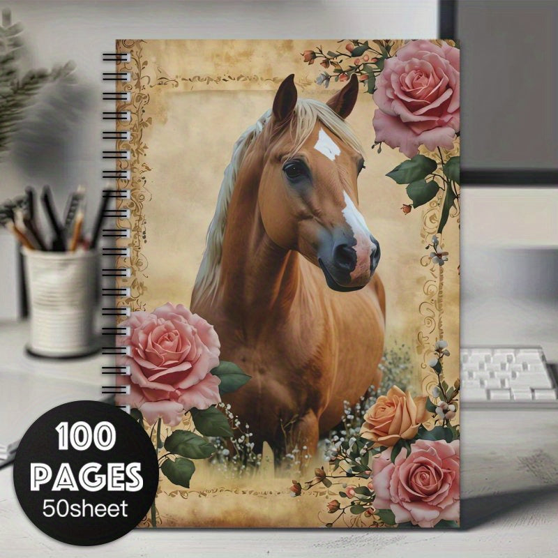 TEMU 1pc Equestrian-themed Spiral Notebook - 100 Pages, & , Down & , Ideal Gift For , Unique Keepsake Planner,