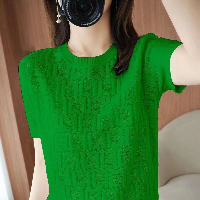 New designer Womens Knits womens t shirt Short Sleeve Viscose Hollow Out top long sleeve shorts women s knitting t shirt cool cardigan round neck lo
