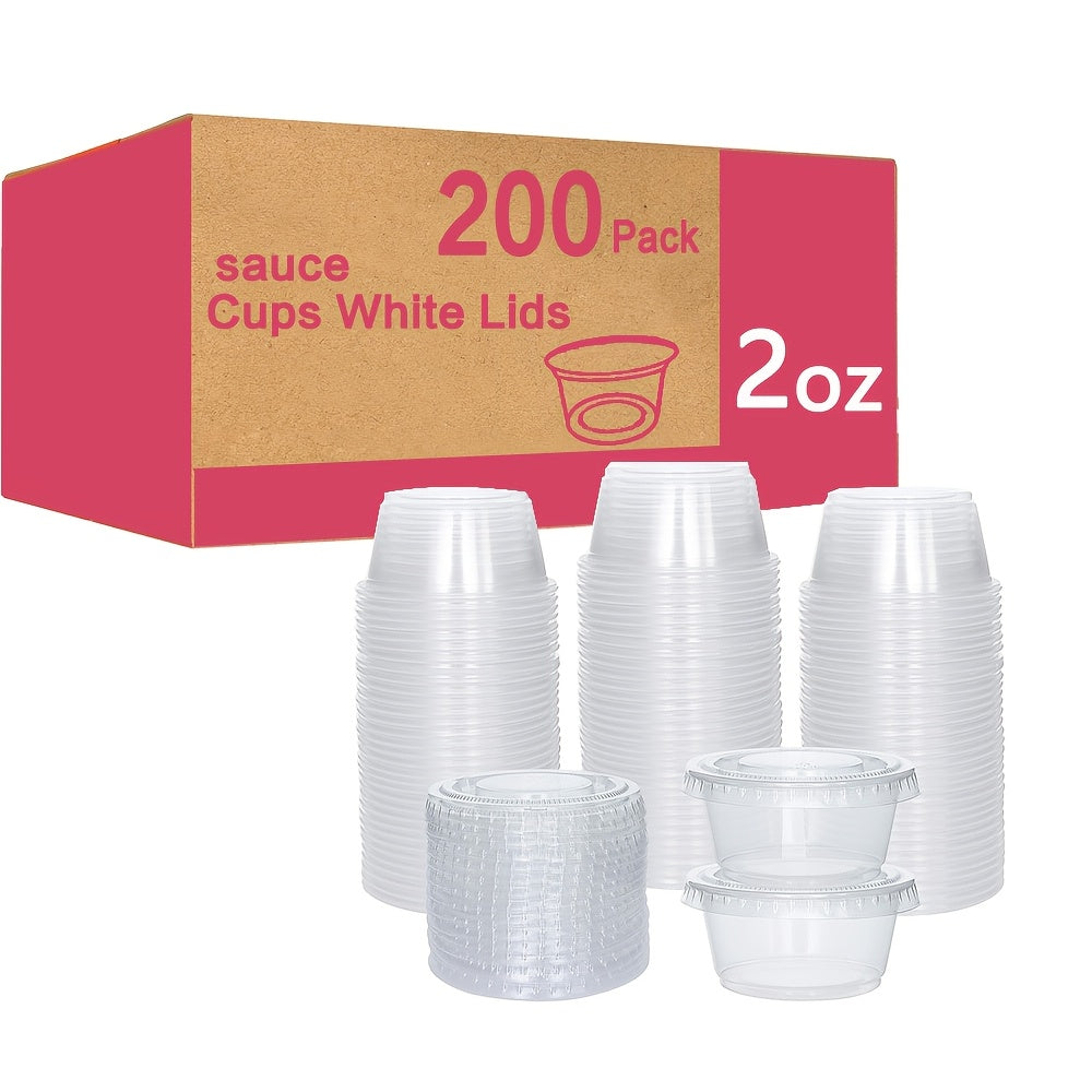 TEMU 2oz Clear Plastic Portion Cups With Lids 200 Pack Disposable Cups Cups Small Condiment Sauce Containers