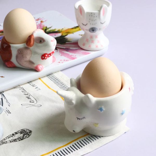 2PCS Easter Bunny kid breakfast egg cup Cute animal shaped egg tray ceramic kitchen gadgets surprise eggs As child&#039;s Easter gift 240105
