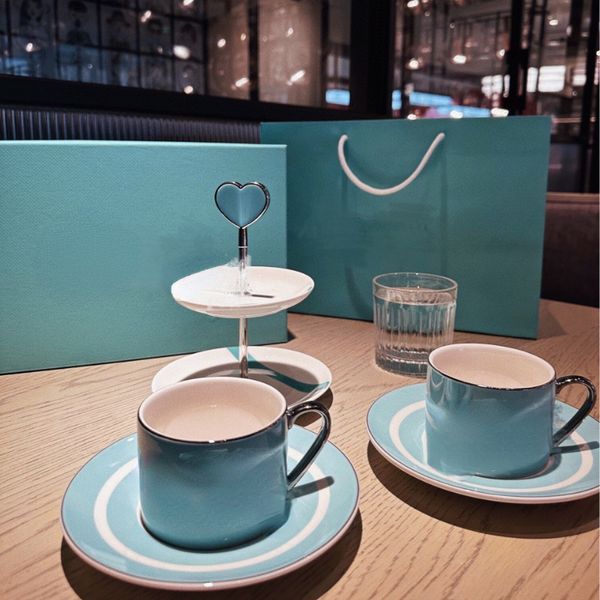 Designer Sets Gold Rim Coffee Cup Screw Rod Double Layer Dessert Tray Five-piece Gift Set