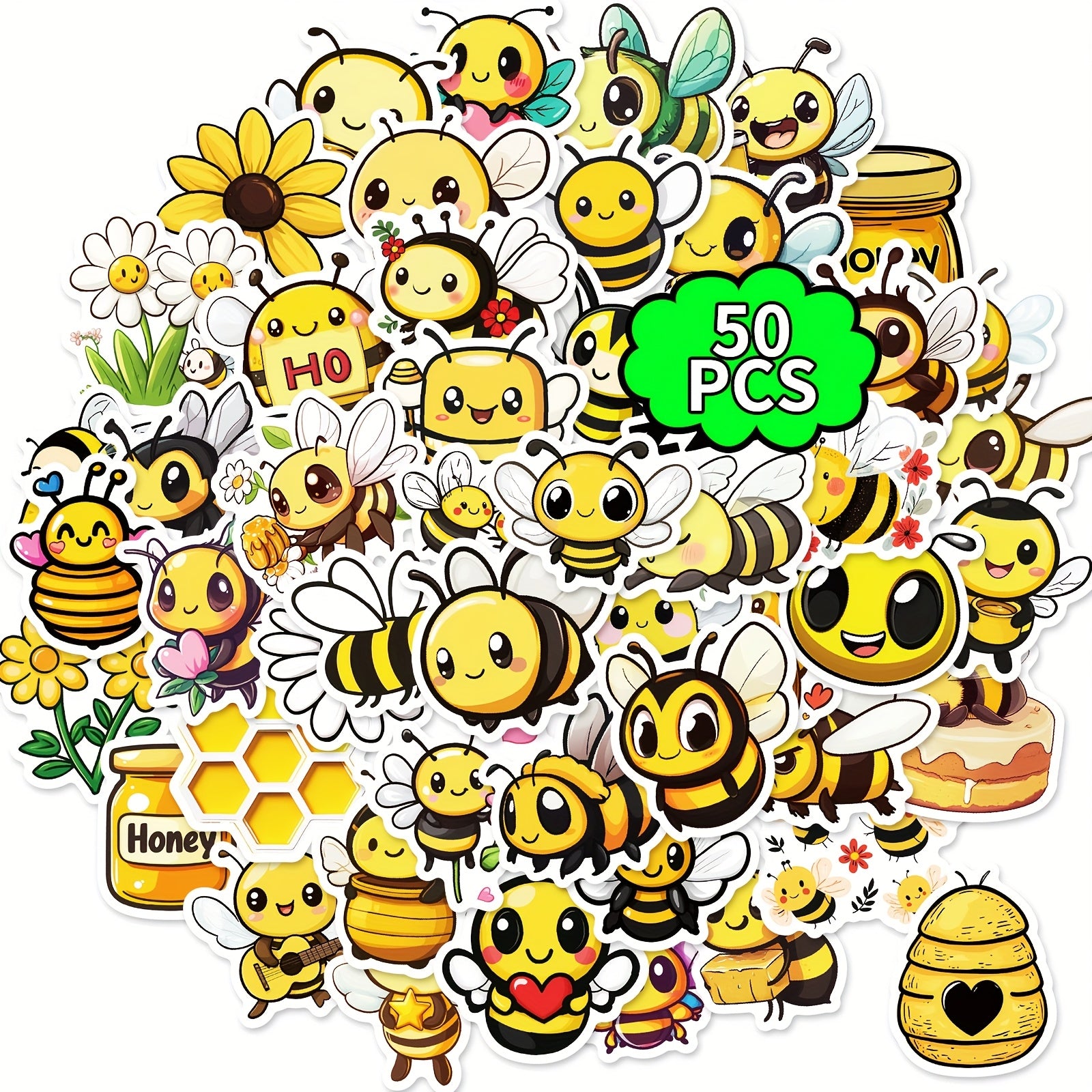 TEMU 50pcs Bee Stickers High Quality Color-coding Book-plastic Sheets - Reusable No Residue Glossy Bee Phrases (, Honeycomb) - Bulk Cute For