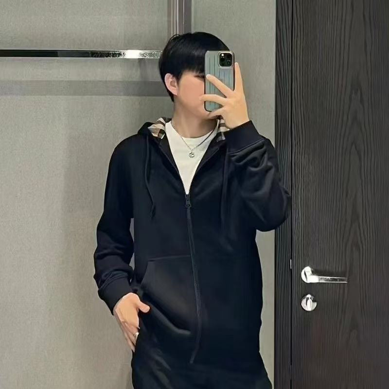 Designer Hoodie Man sweatshirt War Horse Cardigan Jacket Fall Plaid Couple Coat Splicing Classic Thin Outfit Straight Slim Outerwear