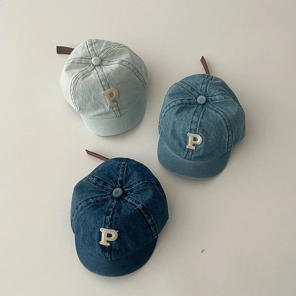 Retro Denim Baseball Cap for Baby Letter Short-brim Sun Hat Summer Adjustable Kids Boys Girls Peaked Caps 250206