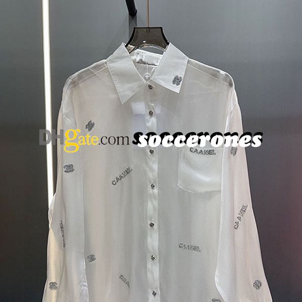 2024 Summer Women Shirts Lightweight Breathable Citywalk Shirts White Printed Letter Long Sleeves Shirts With Pocket