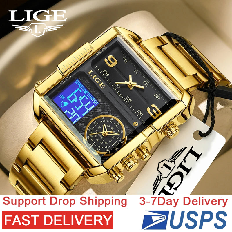 LIGE New Men&#039;s Quartz Watch Waterproof Sports Electronic Digital Clock Multi functional Electronic Alarm Clock Student Watch Watch for teenager