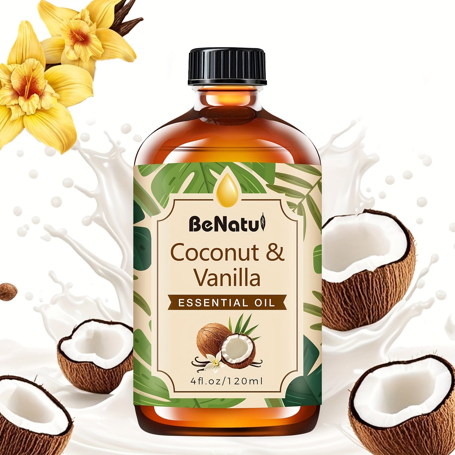 TEMU 120ml Coconut Vanilla Essential Oil, Ideal For Car Air Freshener, Soap Making, Scented Candles, Room Accessories- Diffuser, Humidifier, Incense