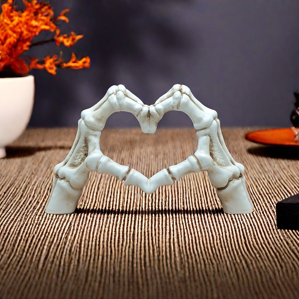TEMU 1pc Gothic Halloween Decoration - Skeleton Hands Heart - Resin Tabletop Decor, Spooky Love Ornament For Home, Office, Party - Indoor-outdoor