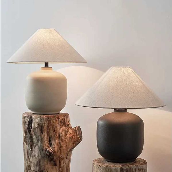 Wabi-sabi Style Living Room Table Lamp LED Pottery Ceramic Fabric Table Lamp Chinese Bedroom Lamp Scandinavian Table LightKL240731