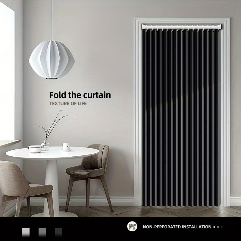 TEMU Rodless Magnetic Door Curtain - No-rod Magnetic Closure, Light Blocking Privacy Screen With Striped Design, Foldable Door Curtain For Sliding