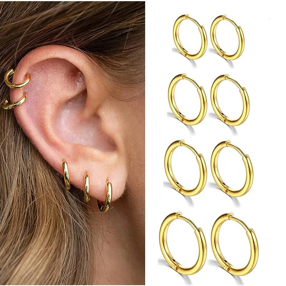681012mm Stainless Steel Huggie Hoop Earrings Set Stackable 18K Gold Plated Nose Ear Cartilage Piercing Tiny Hoops Sleeper 250313