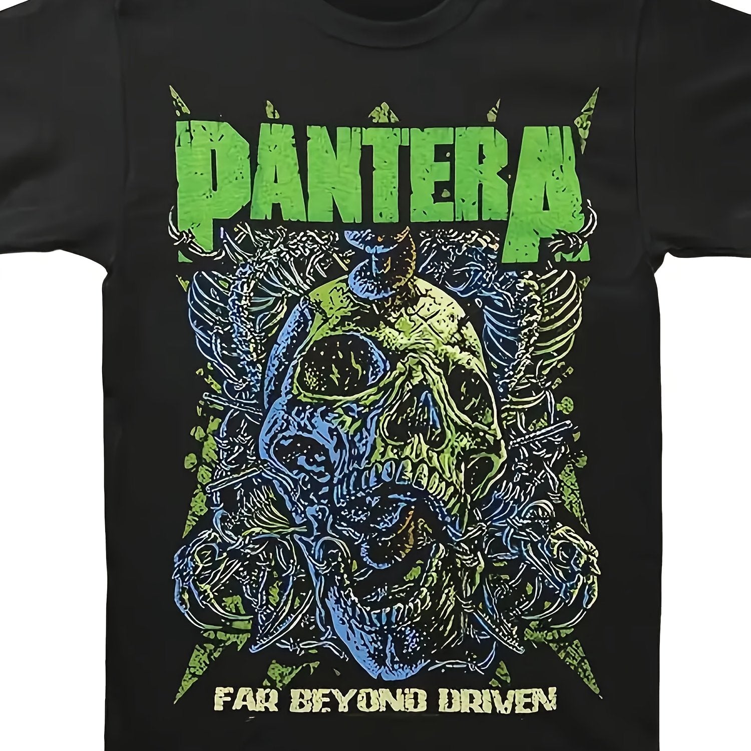 TEMU Men's Far Graphic T-shirt - Tee With Green Skull & Wings Print, Soft Crew Neck Short Sleeve, -metal , Casual Fit For Casual Attire