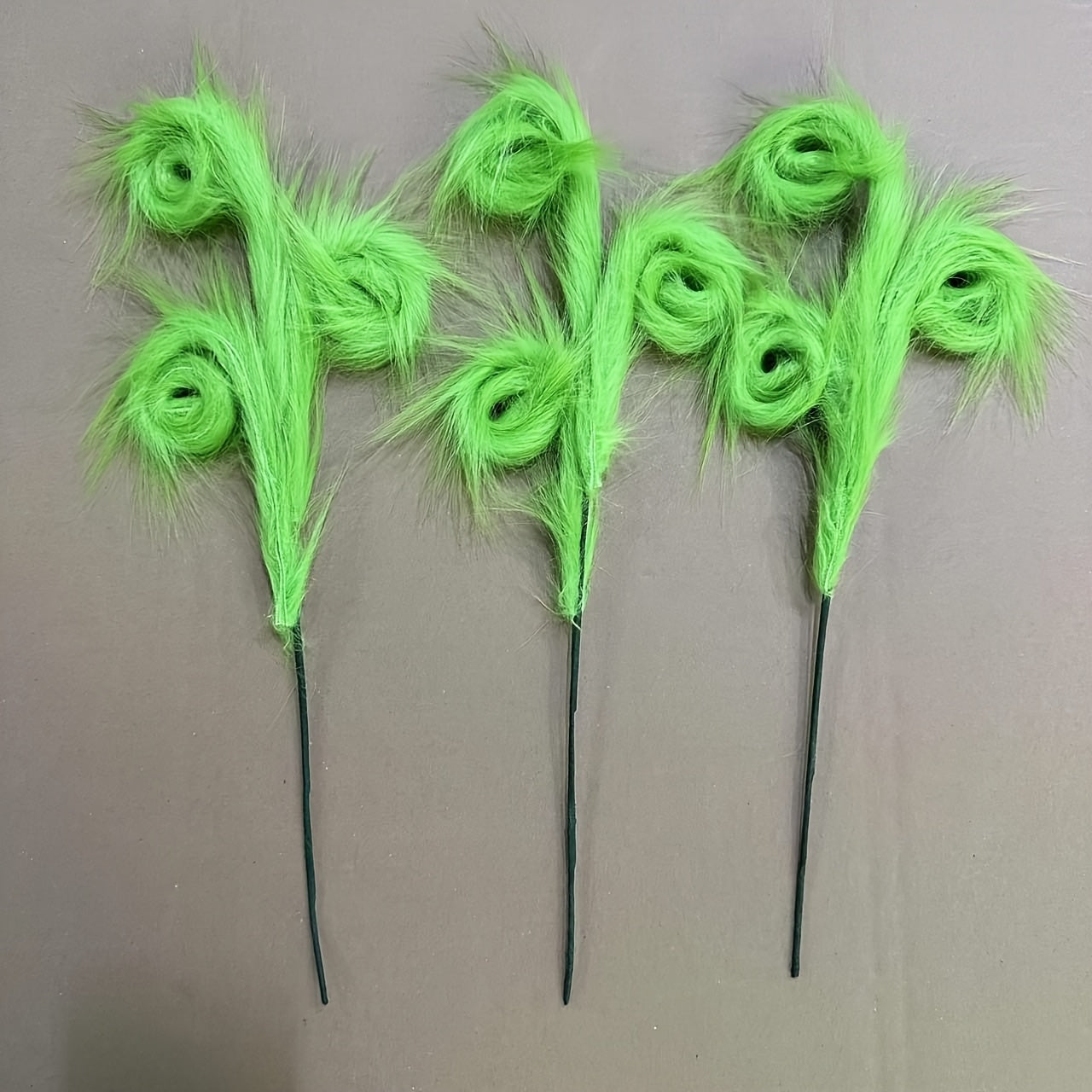 TEMU 3pcs Green Furry Swirl Picks - Plush Spiral Christmas Tree Ornaments - Versatile Decor For Tree, Topper, Wreath, Vase - No Power Needed,