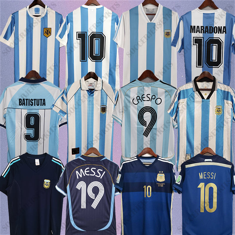 Retro Argentina retro Maradona Soccer Jerseys Vintage Football Shirts M E S SIs Maillots de foot 1986 1993 1994 1996 1997 1998 2000 2001 2006 2010 2