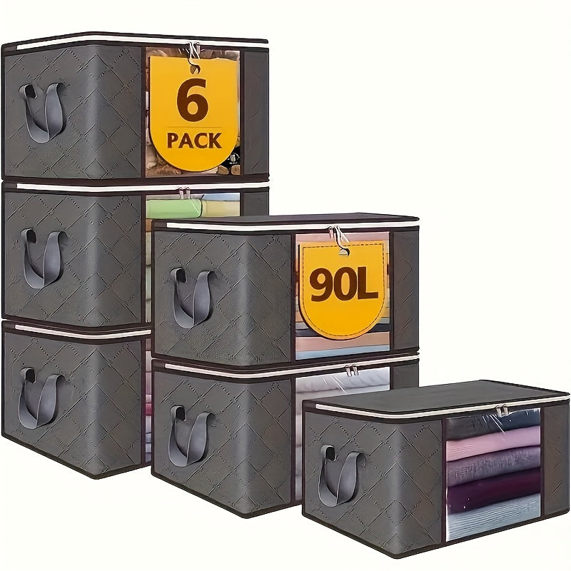 TEMU 6pcs Extra Large Storage Bags, Durable Folding Clothes Organizer For Bedding, Blankets, Pillows, And Toys, Thick Polypropylene Fabric, With