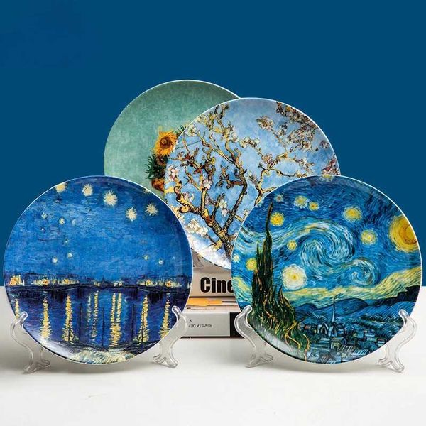 Decorative Plates High Quality Van Gogh Oil Painting Decorative Plate European Style Living Room Handicraft Ceramic Decoration Hanging Plate