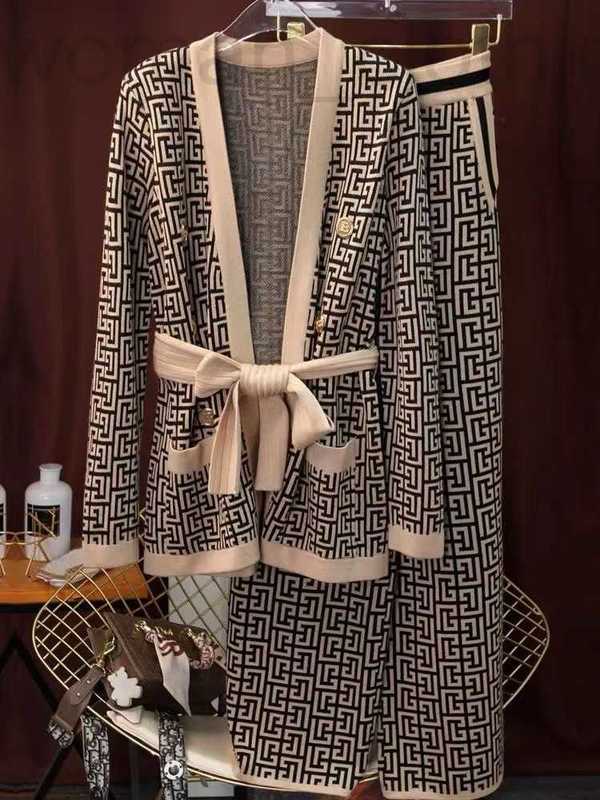 designer Women&#039;s Casual Dresses Pants Two Piece Suits Women Knitting Coats Sets Solid Color Double Breasted Outfits Jackets Wide Leg Trousers A