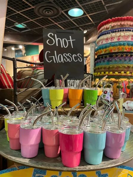 2oz 3oz Mini Shot Wine Glasses Tumbler Stainless Steel Beer Cup with Straw and Lid JN22