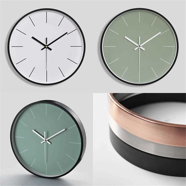 New Arrival Metal frame wall clock with simple numbers quartz mint green white living room decoration white marble clock 12 inches 30CM B250