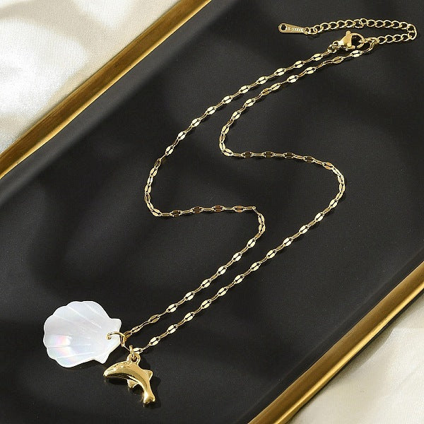 Collares colgantes de acero inoxidable 304 y concha natural de playa de verano para mujer