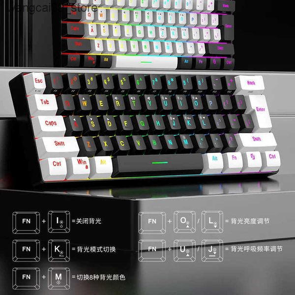 Keyboards New Wired 61-Key Game Mini Rgb Lighting Mechanical Keyboard Portable Compact Computer Keyboard For Business Office Friend Gift J24
