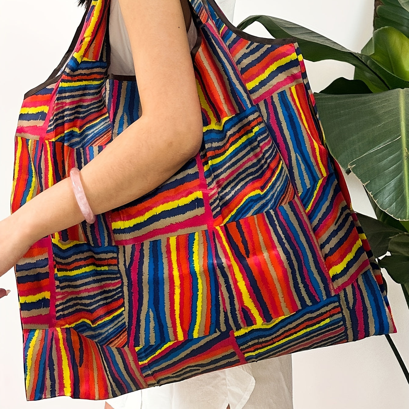 TEMU Large Capacity Portable Shopping Bag With Inner Pocket, Lightweight Print Pattern Outdoor Foldable Handbag, Camping And Travel Personal Luggage