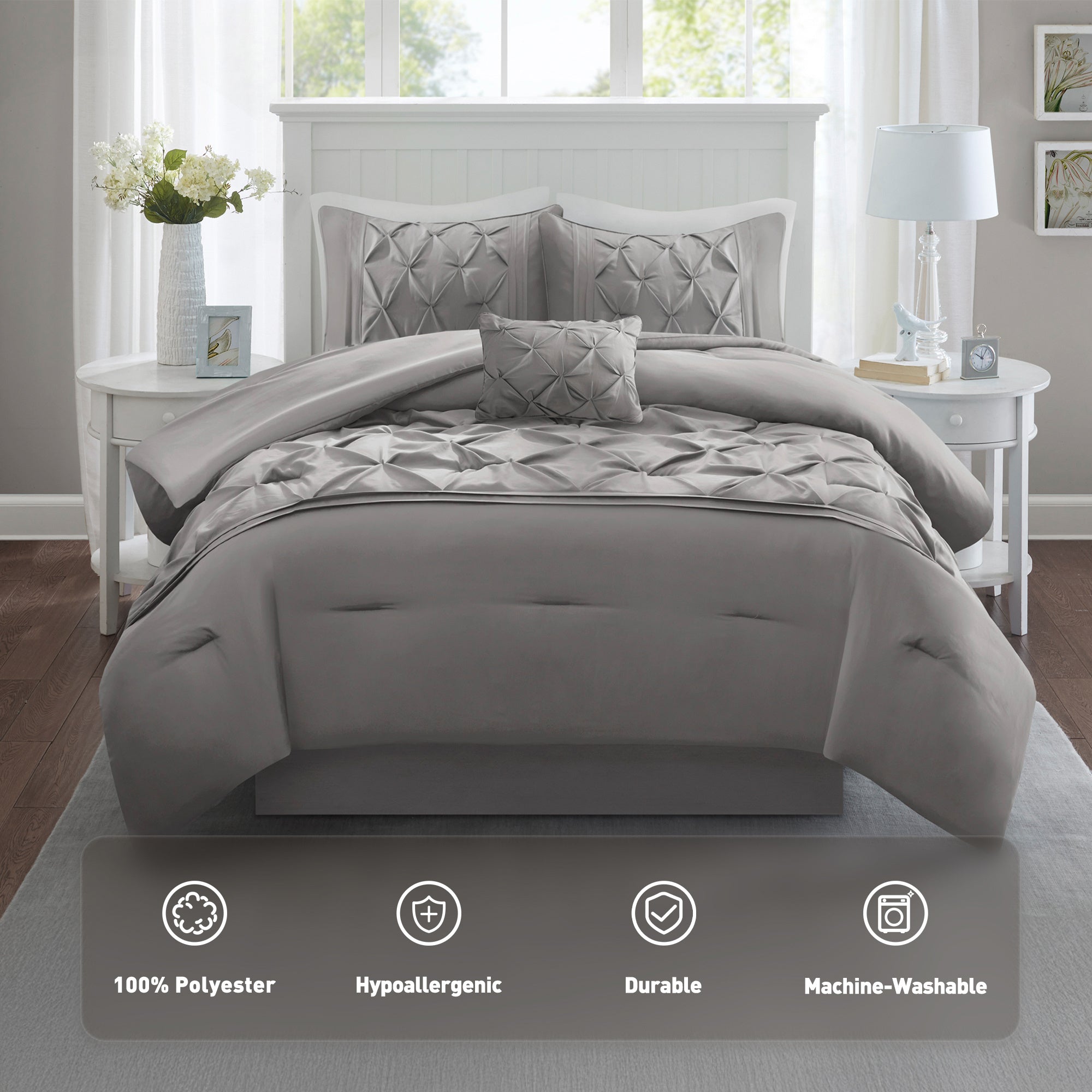 TEMU 5pcs Queen King Size Bedding All Season Comforters & Sets With Sheets, Regency Taupe Diamond Tufting Matching Comforter, Shams, Bed Skirt And