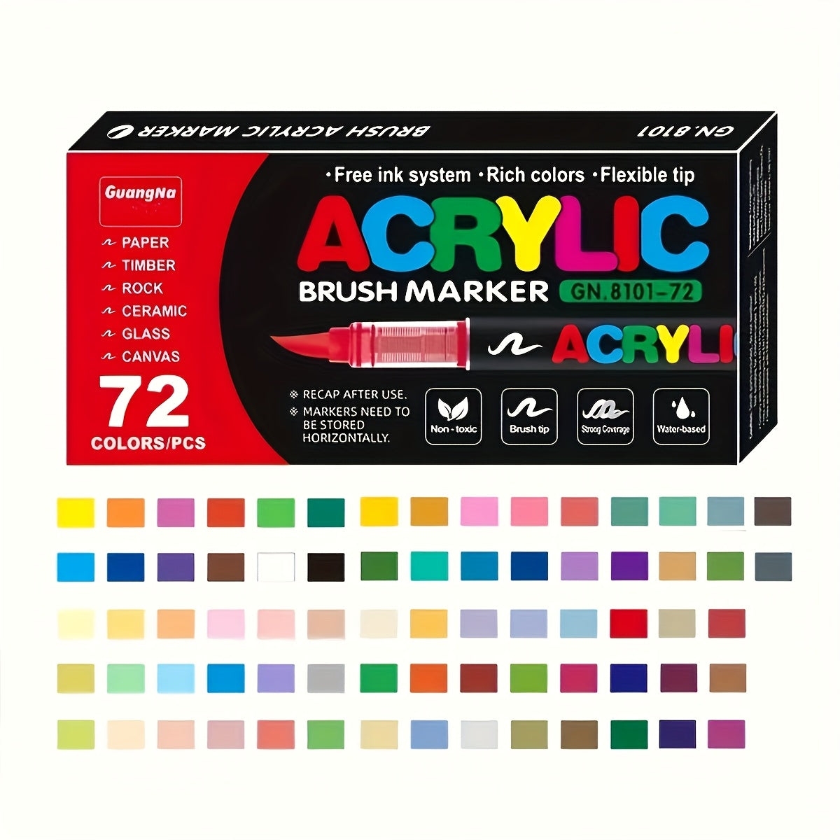 TEMU 72-120 Color Markers With Brush Tips - Water-based Ink, , Flexible Tip For Painting On Paper, Wood, Canvas, Rocks - Ideal For Diy Crafts And