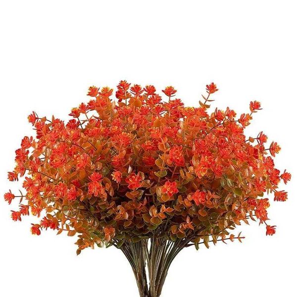 7 Forks Artificial Fall Flowers Outdoor UV Resistant Fake Flowers Plastic Shrubs Plants for Autumn Floral Arrangement HangingXJ241212
