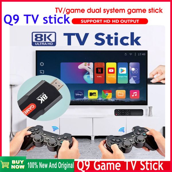 New Q9 TV Stick 8K Media Player Smart TV Box Android 10 2.4G-5G Wifi HD Output Dual System Game Stick Console 10000 Games 64GB