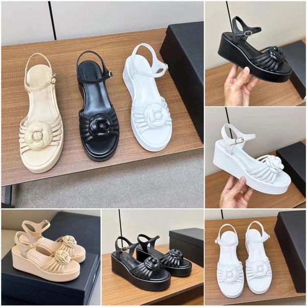 Designer Sandals High heeled sandals Genuine Leather Luxury women&#039;s casual shoes sloping heels thick soled luxurious shoemakers brown a