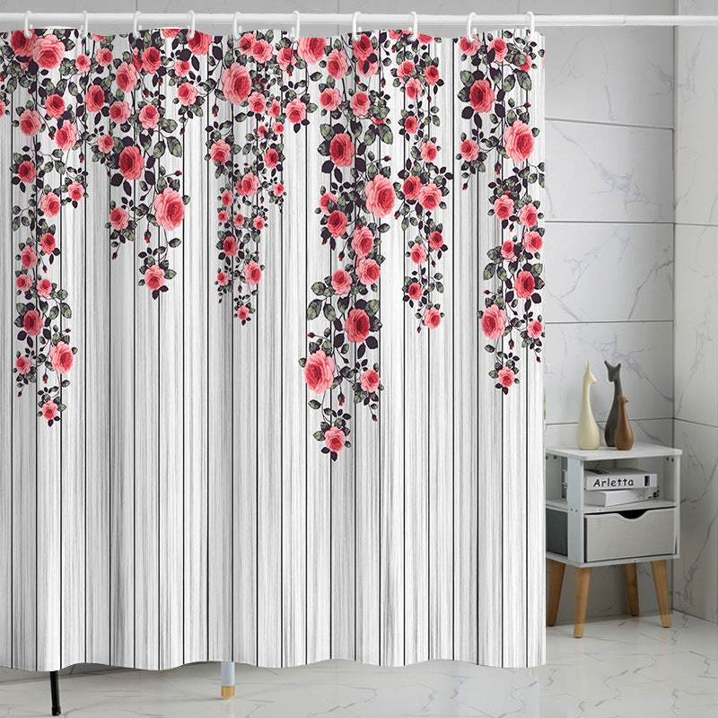 YL-37189 digital shower curtain cross-border plant flower waterproof polyester bathroom four-piece set dry and wet separation moisture-proof