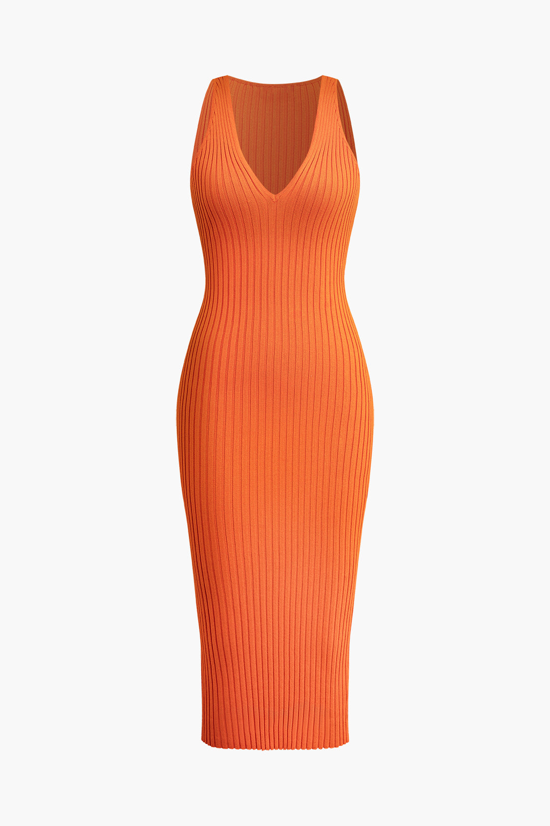 Ribbed Knit V-neck Tank Midi Dress