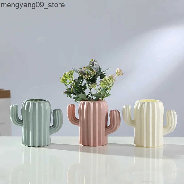 Vases Creative Plastic Cactus Vase Cactus Desktop Storage Organizer Pencil Pen Holder Container Office Supplies J241210