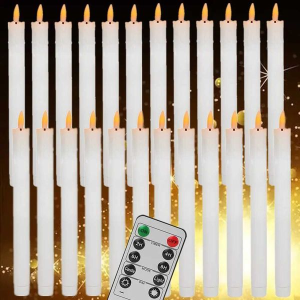 Flameless Ivory Taper Candles Flickering with 10-Key Remote Led Warm 3D Wick Light Window Candles Christmas Home Wedding Decor Y240815